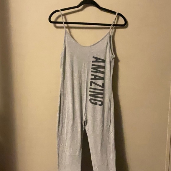 Poetry Gray Pajama Jumpsuit with Spaghetti Straps - Picture 1 of 7